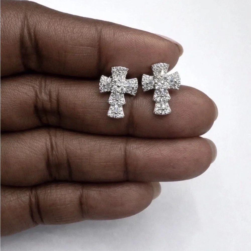 925 Sterling Silver 1.50CTW MOISSANITE Cross Push Back Earrings